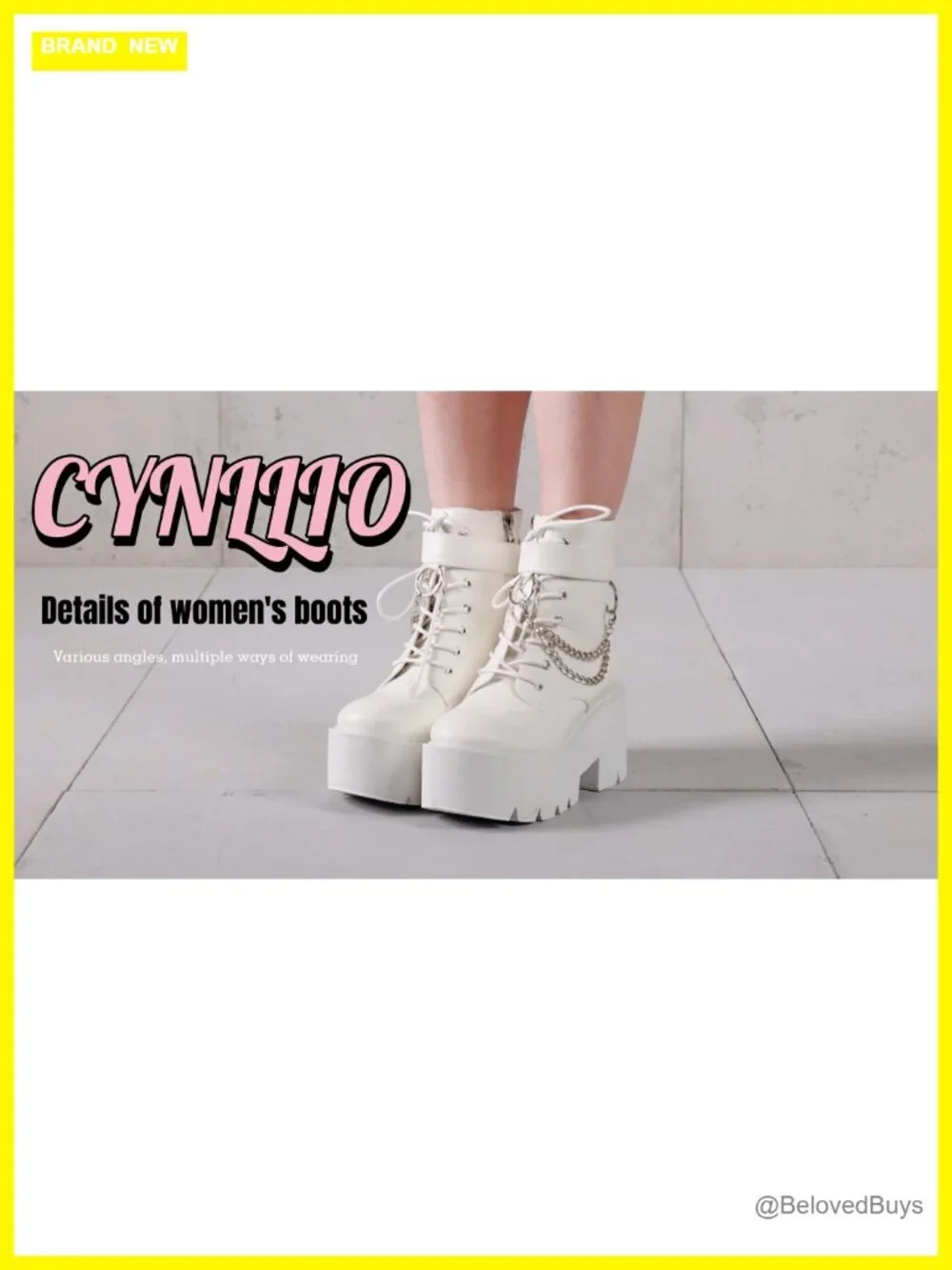 Platform Ankle Boots with Punk Chain, Wedge Heel, Lace Up & Side Zipper, Faux